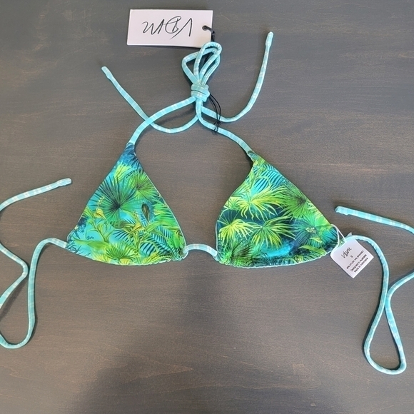 Dolls Kill VDM Reversible Tropical Palm Tree Plaid Triangle Bikini Top Sz Small - Picture 4 of 8